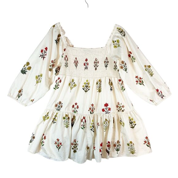 Sachin & Babi Daria Tunic Women's 12 Cream Smocked Floral Tiered Cottagecore - Picture 2 of 6